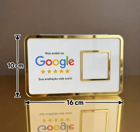 Placa de avaliações Google medindo 10 por 16 centímetros